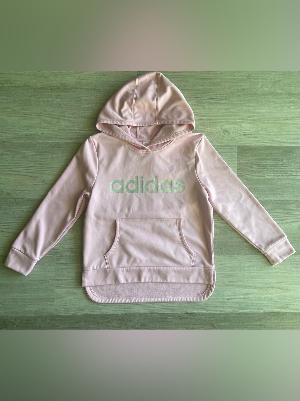 adidas Girls Light Pink Fleece Pullover Hoodie Size L 14